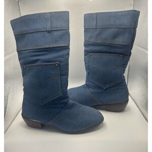 Women's Denim Mid Calf Cowboy Jeans Boots Size 4.5-5 XS
